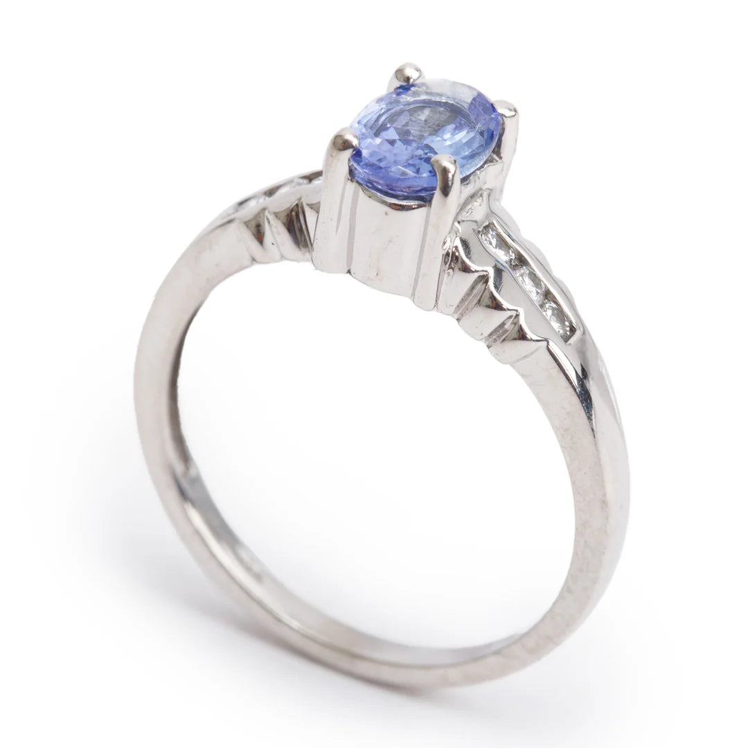14k White Gold Tanzanite &amp; Diamond Ring, Size 6.25 Coeur Cult Core