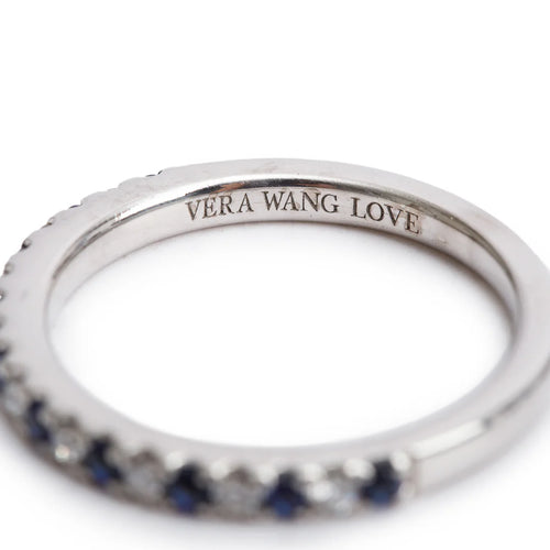 14k White Gold Sapphire &amp; Diamond Band Ring, Size 6.5