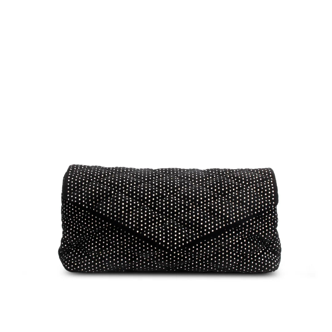 2022 Black Velvet Crystal Sade Puffer Large Envelope Clutch