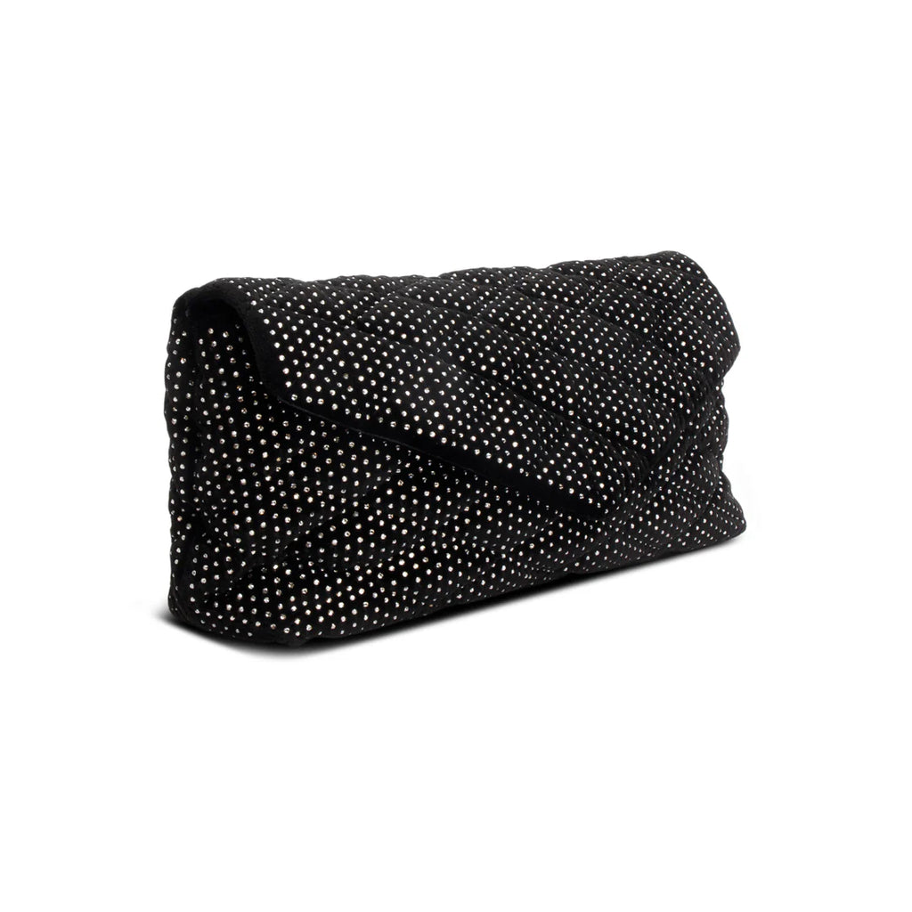2022 Black Velvet Crystal Sade Puffer Large Envelope Clutch