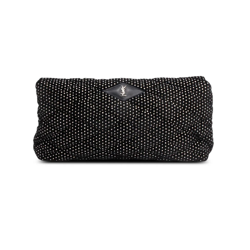 2022 Black Velvet Crystal Sade Puffer Large Envelope Clutch