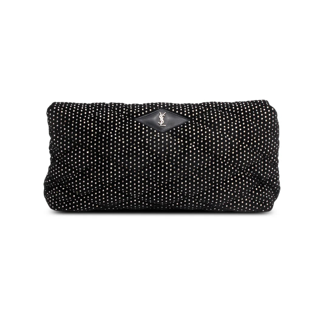 2022 Black Velvet Crystal Sade Puffer Large Envelope Clutch