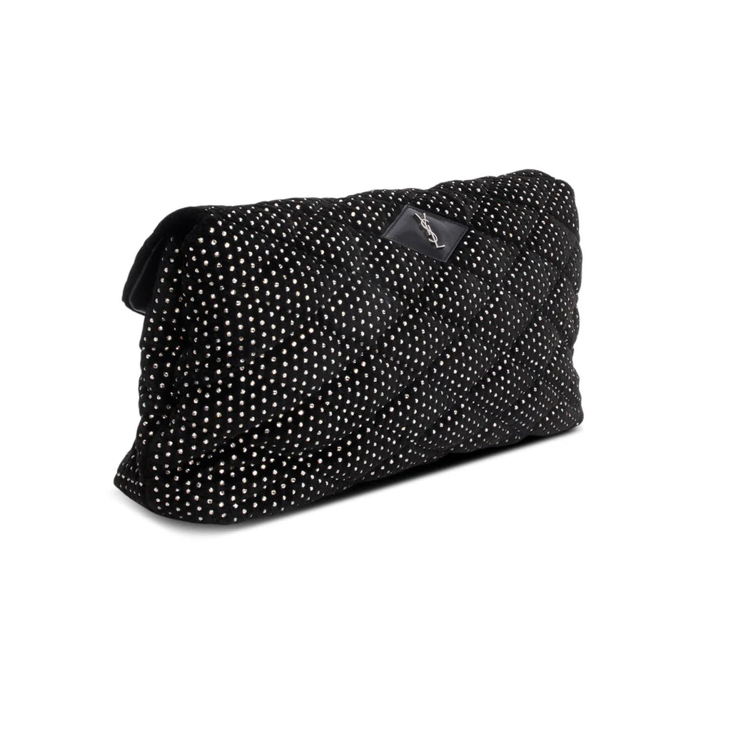2022 Black Velvet Crystal Sade Puffer Large Envelope Clutch