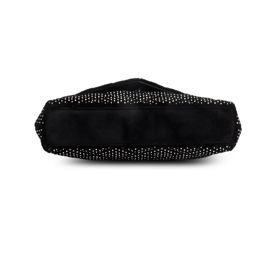 2022 Black Velvet Crystal Sade Puffer Large Envelope Clutch