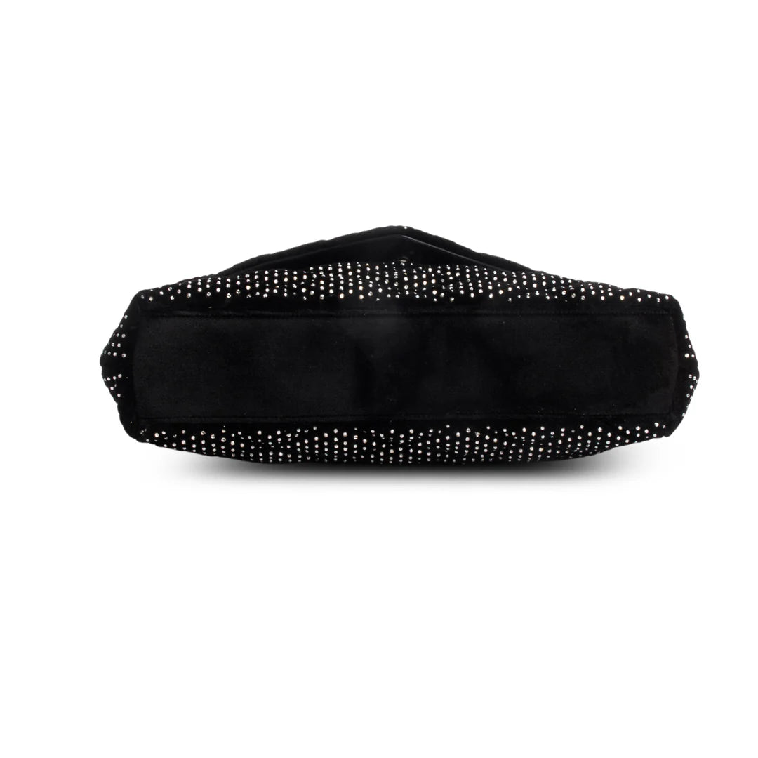 2022 Black Velvet Crystal Sade Puffer Large Envelope Clutch