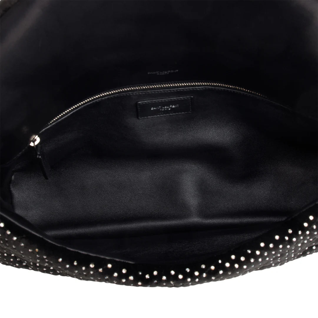 2022 Black Velvet Crystal Sade Puffer Large Envelope Clutch