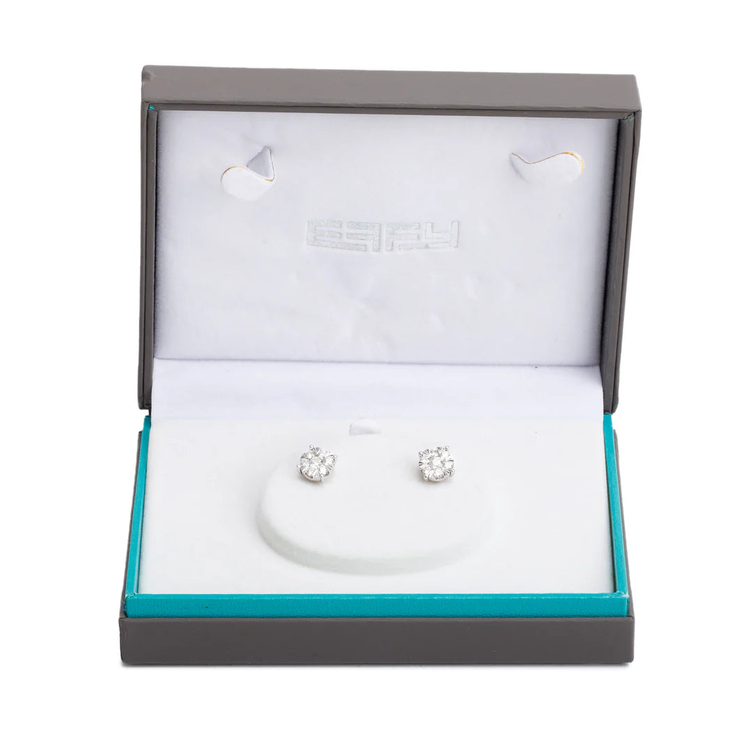 Effy 14k White Gold 1.10 tcw. Diamond Cluster Stud Earrings w/ Box