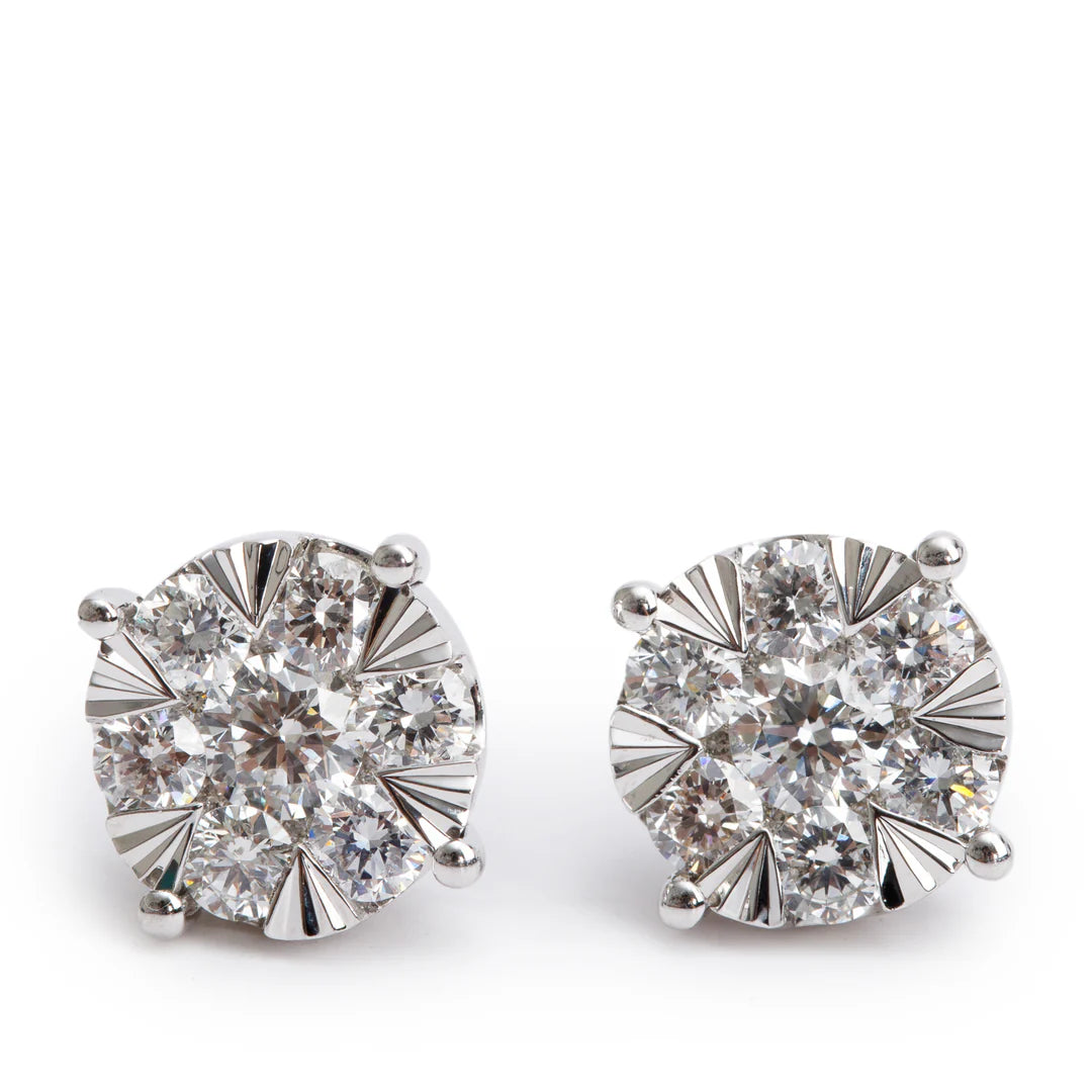 Effy 14k White Gold 1.10 tcw. Diamond Cluster Stud Earrings w/ Box