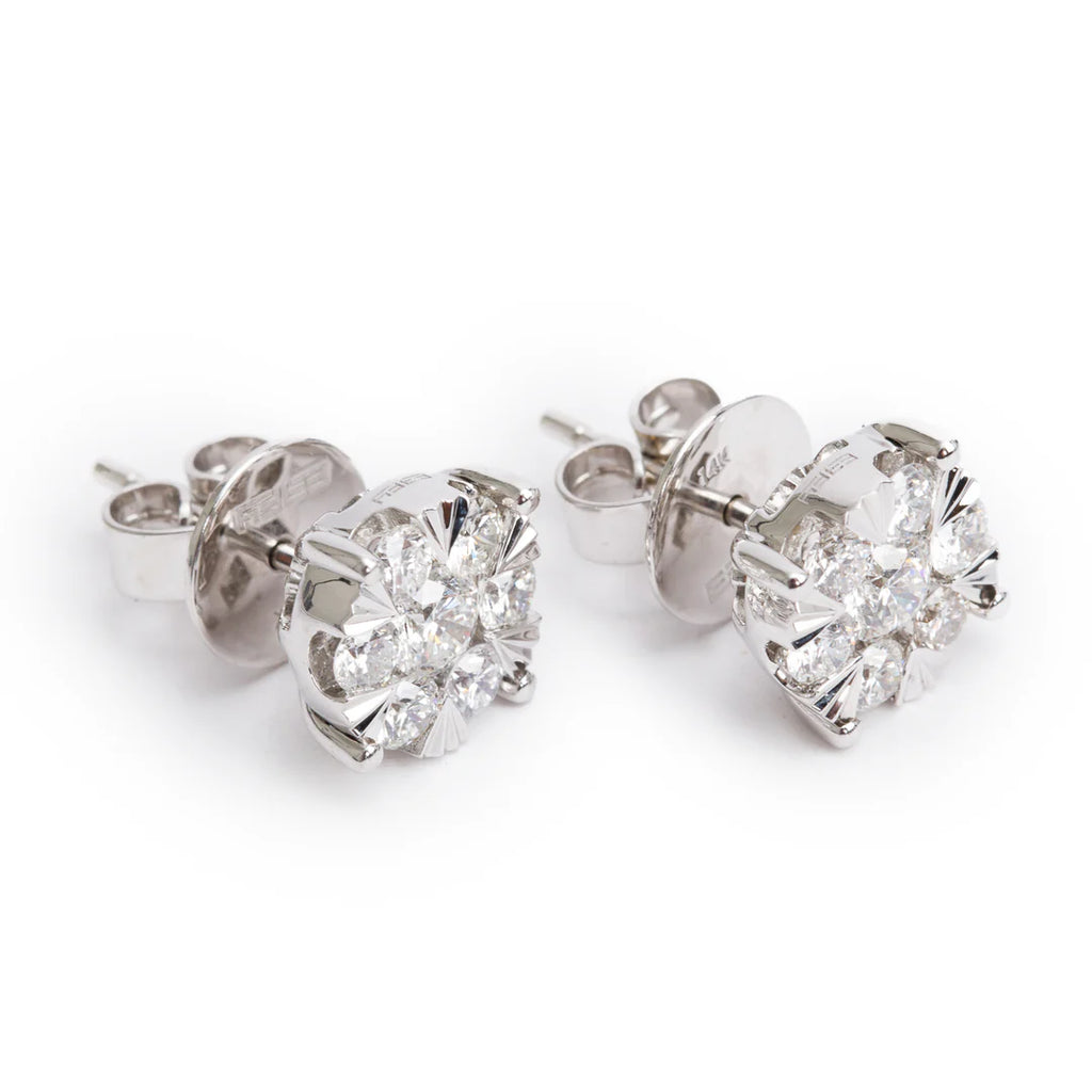 Effy 14k White Gold 1.10 tcw. Diamond Cluster Stud Earrings w/ Box