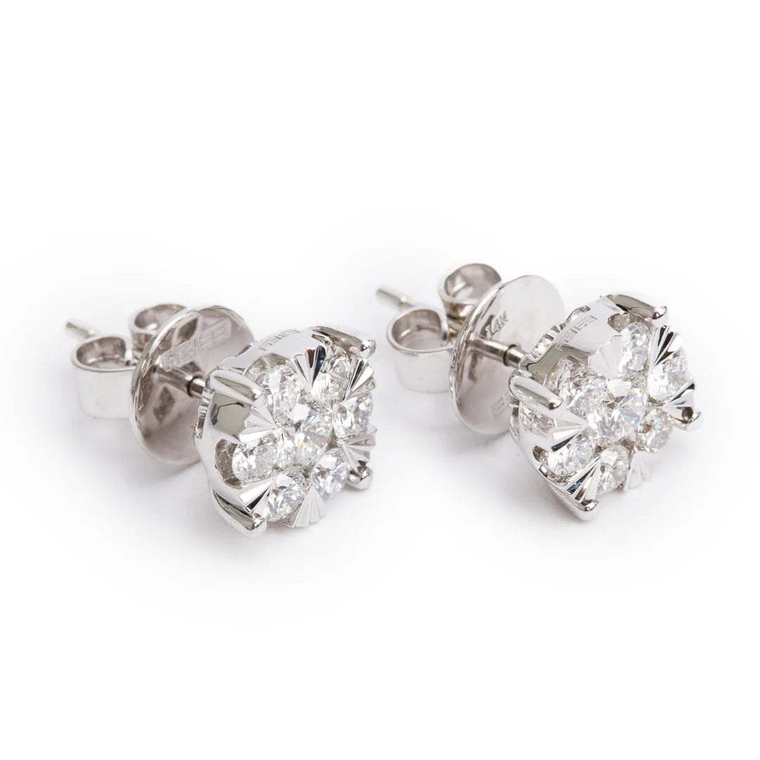 Effy 14k White Gold 1.10 tcw. Diamond Cluster Stud Earrings w/ Box