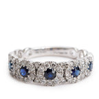 14k White Gold Sapphire and Diamond Band Ring, Size 7.25