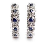 14k White Gold Blue Sapphire &amp; Diamond Hoop Earrings
