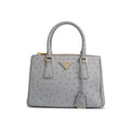 Grey Ostrich Leather Small Double Zip Galleria
