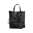 2021 Black Woven Cane Calfskin Toy N/S Shopping Tote w/ Pouch &amp; Strap