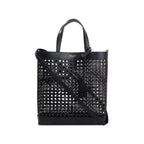 2021 Black Woven Cane Calfskin Toy N/S Shopping Tote w/ Pouch &amp; Strap