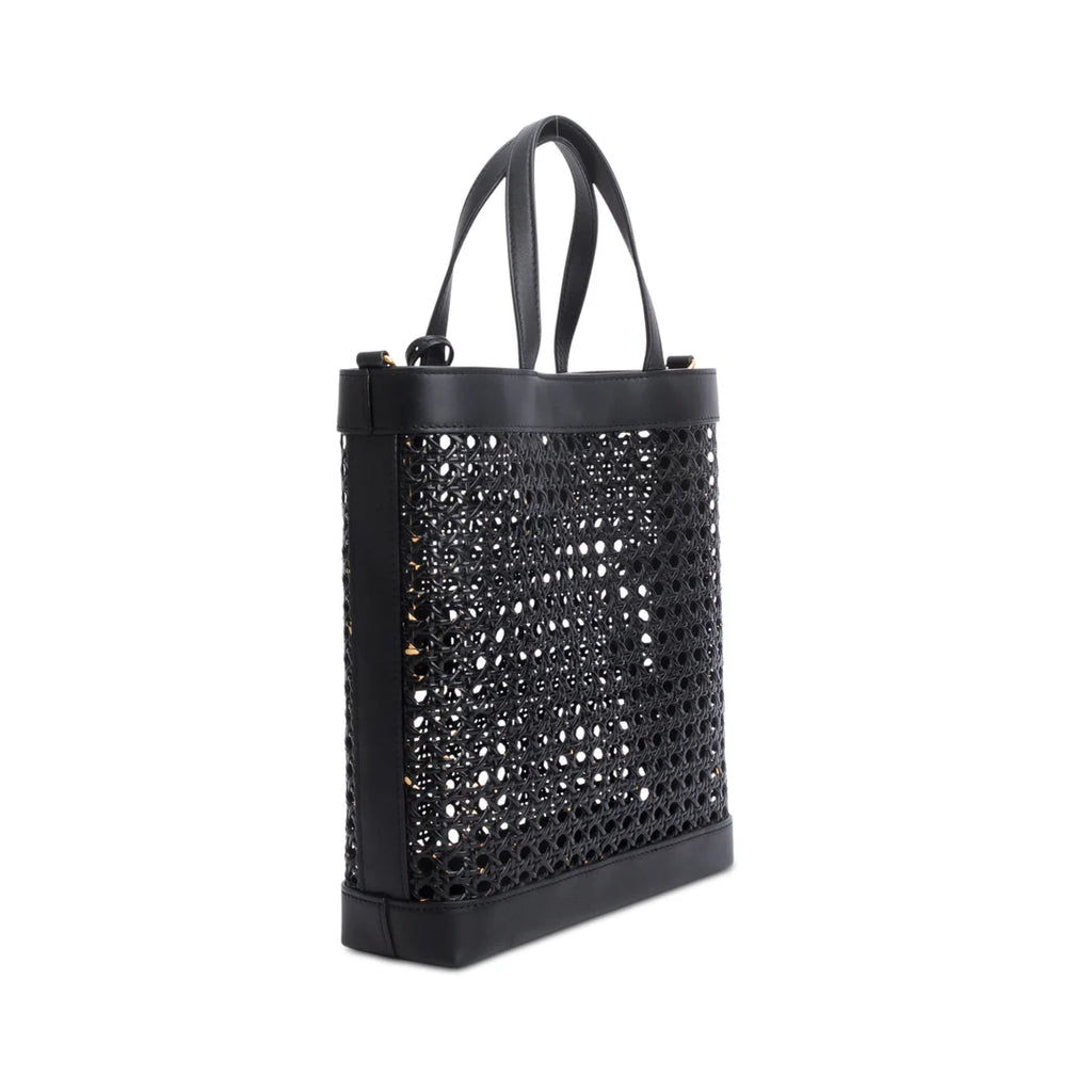 2021 Black Woven Cane Calfskin Toy N/S Shopping Tote w/ Pouch &amp; Strap