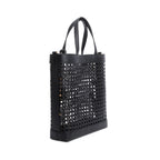 2021 Black Woven Cane Calfskin Toy N/S Shopping Tote w/ Pouch &amp; Strap