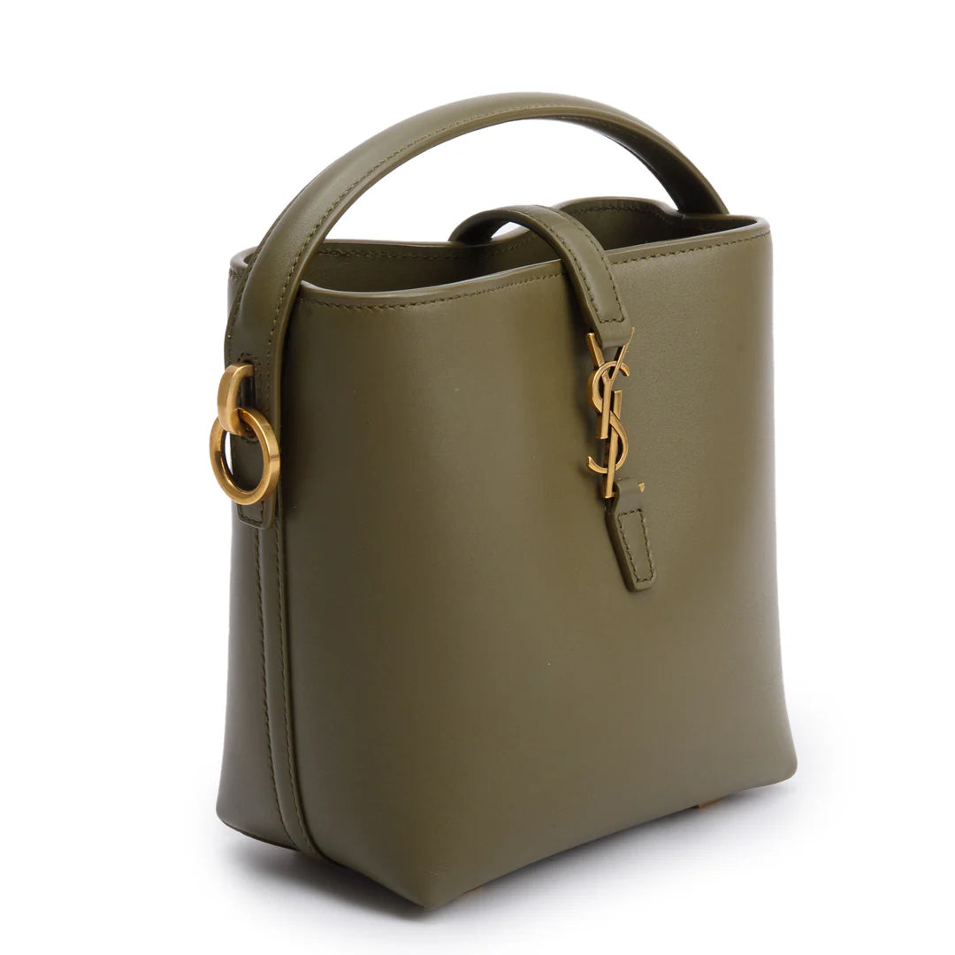 2024 Olive Shiny Calfskin Le 37 Mini Bucket Bag w/ Strap