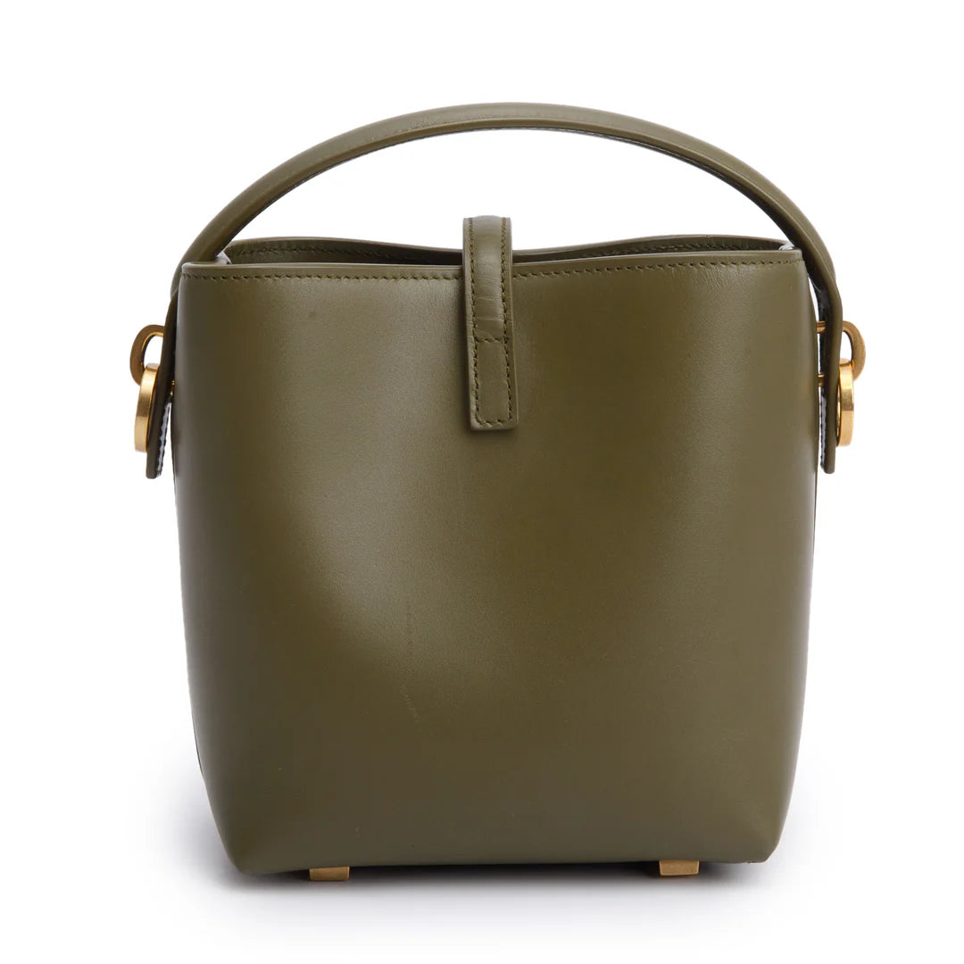 2024 Olive Shiny Calfskin Le 37 Mini Bucket Bag w/ Strap