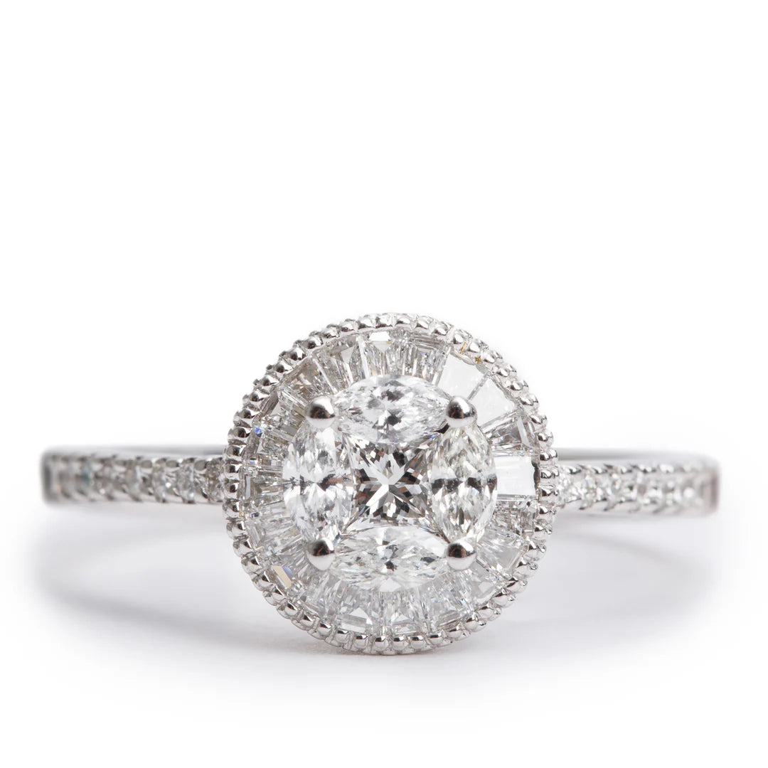 Effy 18k White Gold Cluster Diamond Engagement Ring, Size 7