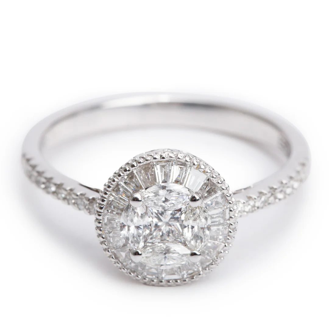Effy 18k White Gold Cluster Diamond Engagement Ring, Size 7