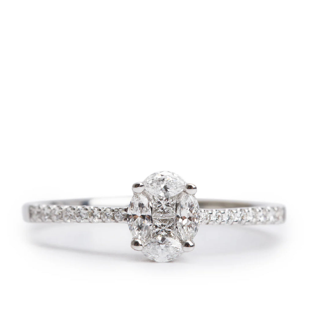 Effy 18k White Gold Cluster Diamond Engagement Ring, Size 7.5