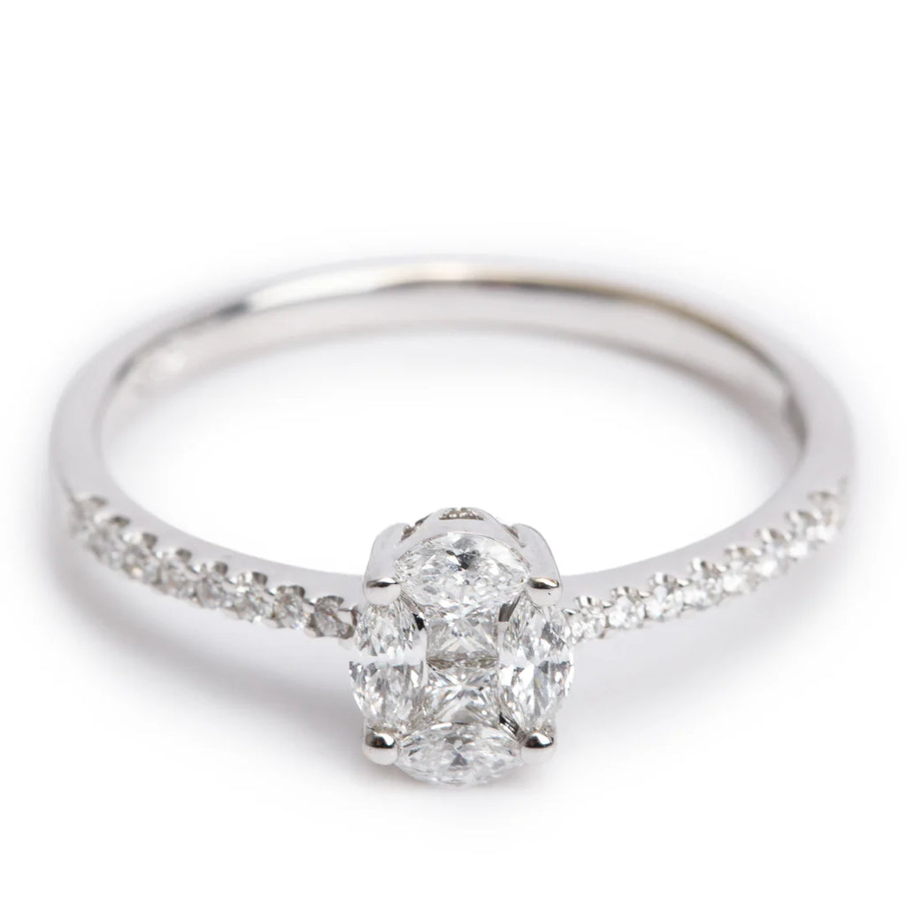Effy 18k White Gold Cluster Diamond Engagement Ring, Size 7.5