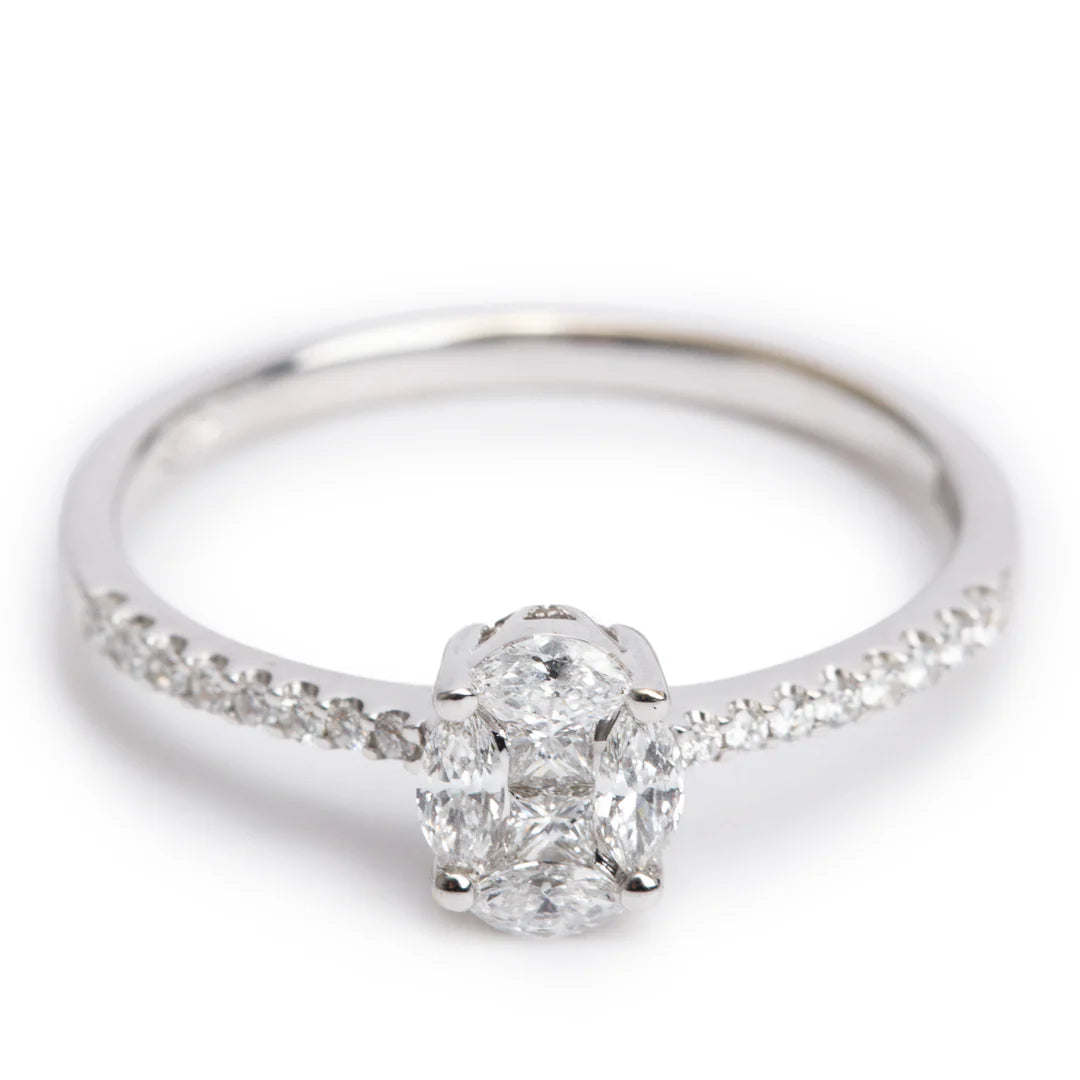 Effy 18k White Gold Cluster Diamond Engagement Ring, Size 7.5