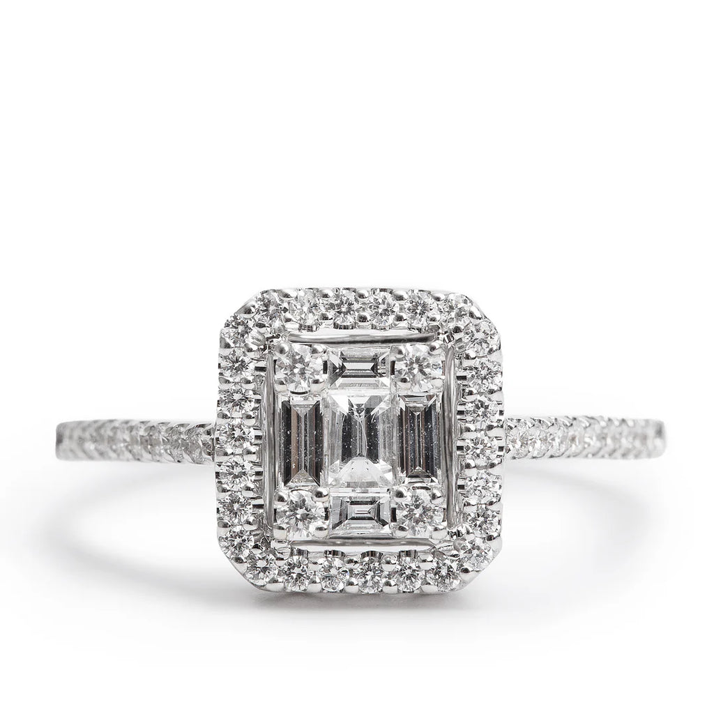Effy 18k White Gold Diamond Illusion Setting Engagement Ring, Size 6.5
