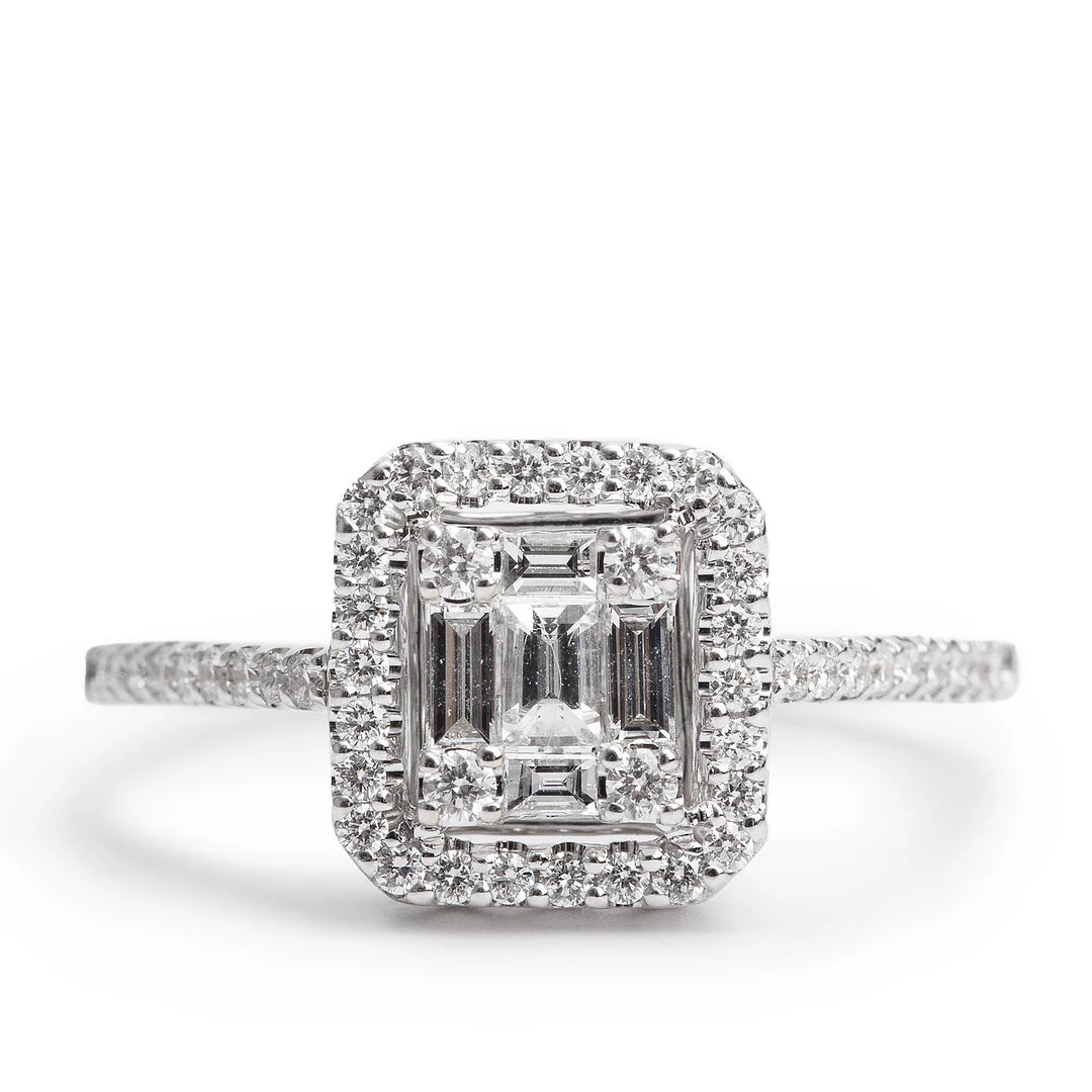 Effy 18k White Gold Diamond Illusion Setting Engagement Ring, Size 6.5