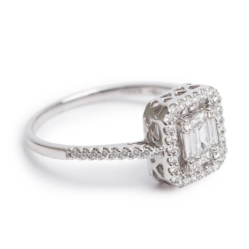 Effy 18k White Gold Diamond Illusion Setting Engagement Ring, Size 6.5