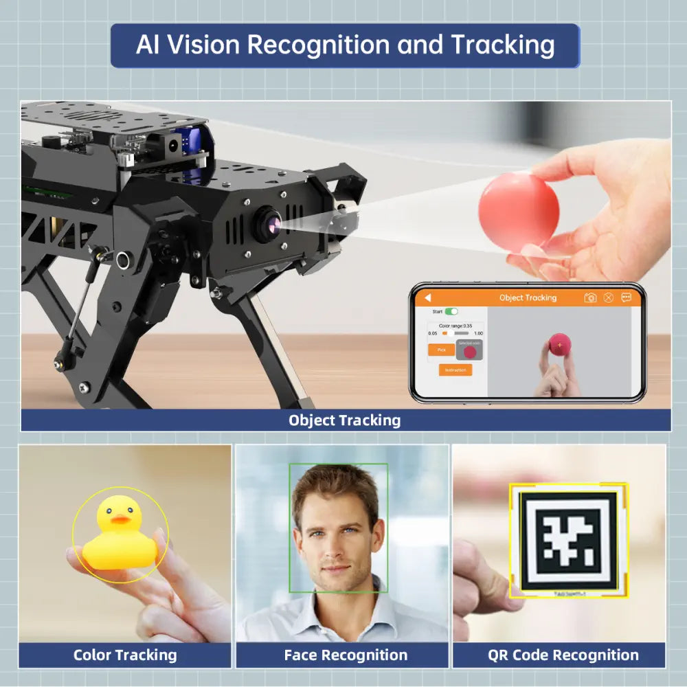 Hiwonder PuppyPi ROS Quadruped Robot, Integrated with AI Large Model (ChatGPT), Supports AI Vision, Voice Interaction, LiDAR, and Robotic Arm Attachment (Advanced Kit/ Raspberry Pi 5 8GB)