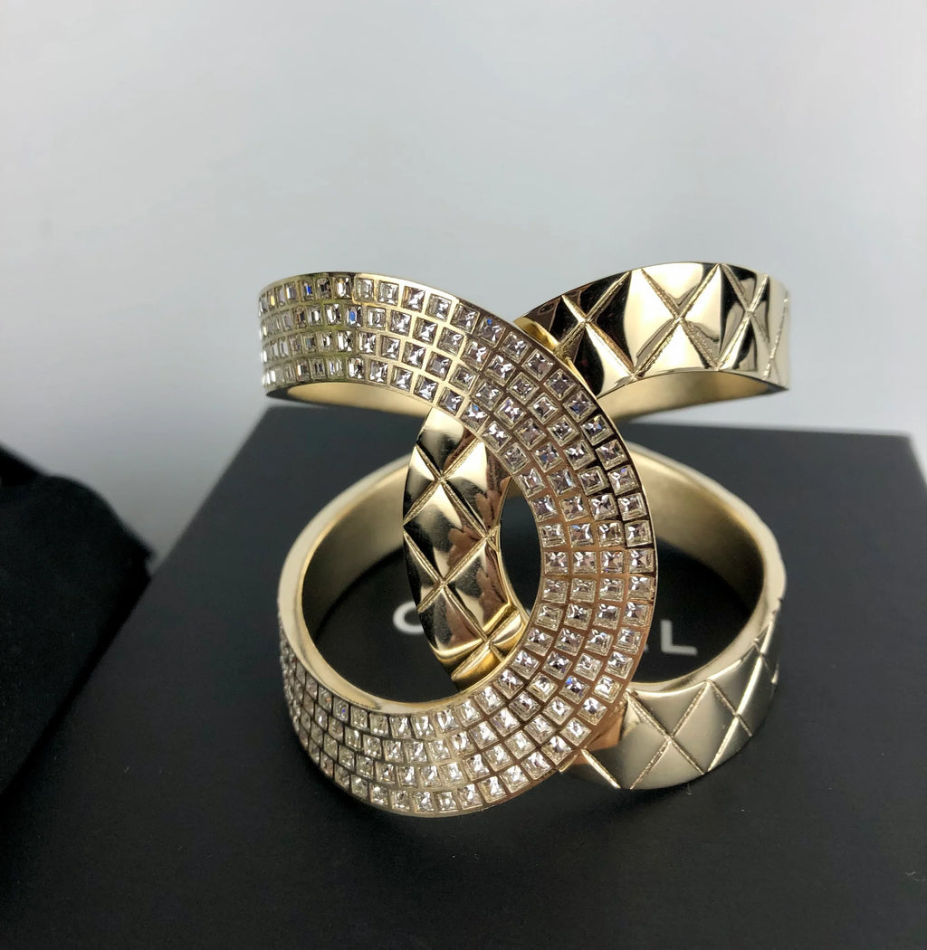 Chanel 17B light gold crystal cuff bracelet Coeur Cult Core