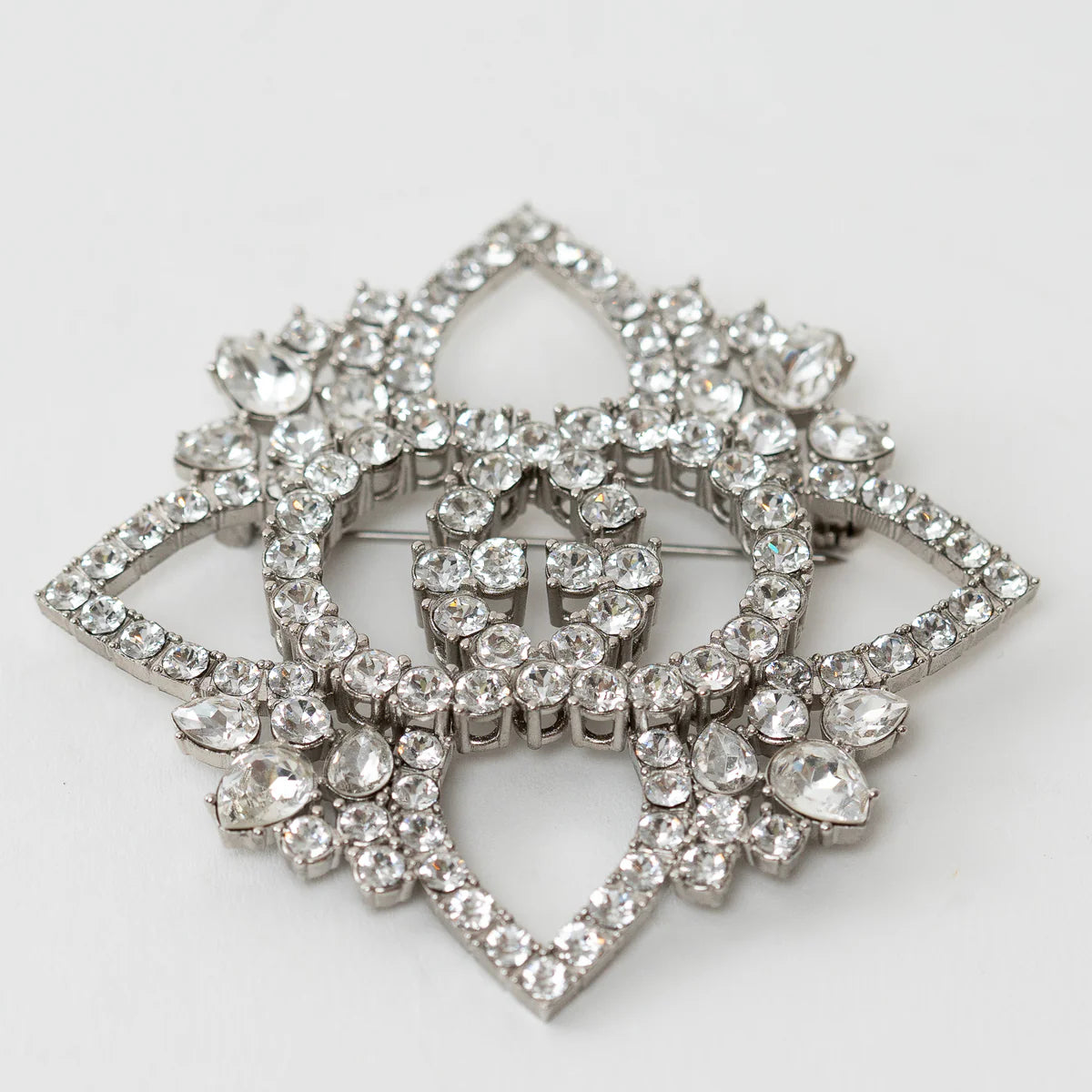 Silver Crystal GG Embellished Flower Brooch