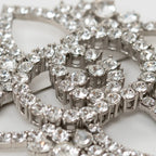 Silver Crystal GG Embellished Flower Brooch