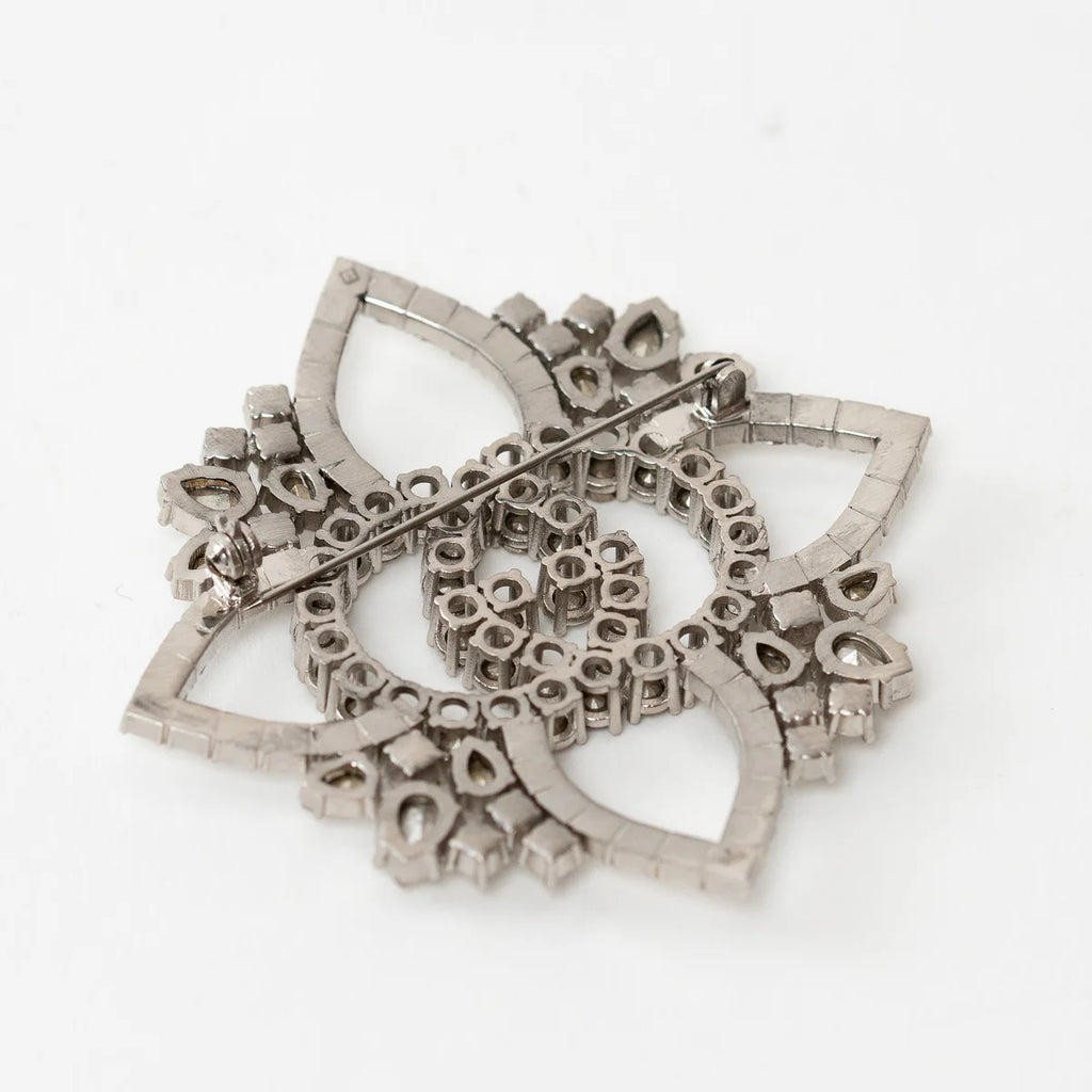 Silver Crystal GG Embellished Flower Brooch