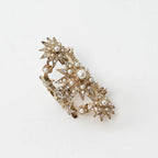 Gold Tone Faux Pearl and Crystal Embellished Multi Star Ring Size 7