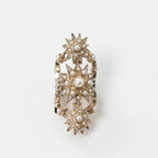 Gold Tone Faux Pearl and Crystal Embellished Multi Star Ring Size 7