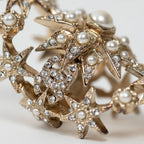Gold Tone Faux Pearl and Crystal Embellished Multi Star Ring Size 7