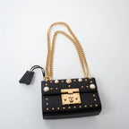 Gucci Black Leather Padlock Pearl Studded Chain Bag Coeur Cult Core