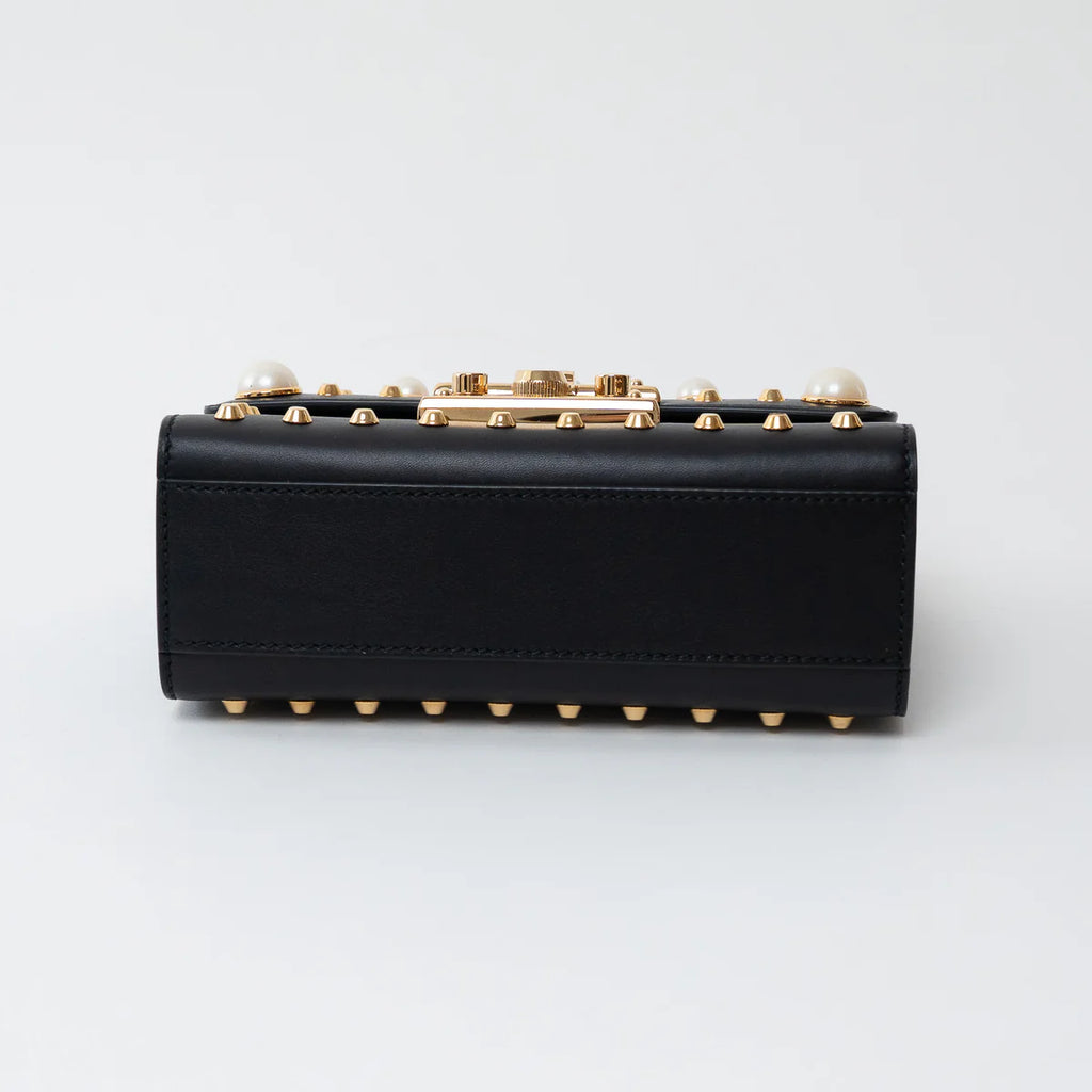 Gucci Black Leather Padlock Pearl Studded Chain Bag Coeur Cult Core