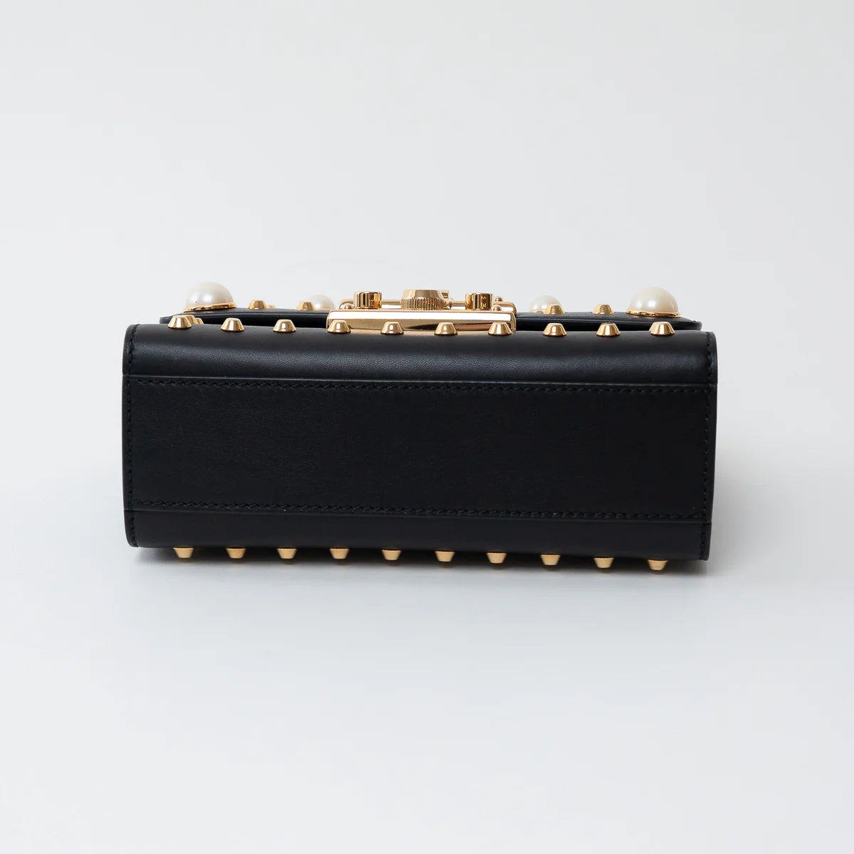 Gucci Black Leather Padlock Pearl Studded Chain Bag Coeur Cult Core