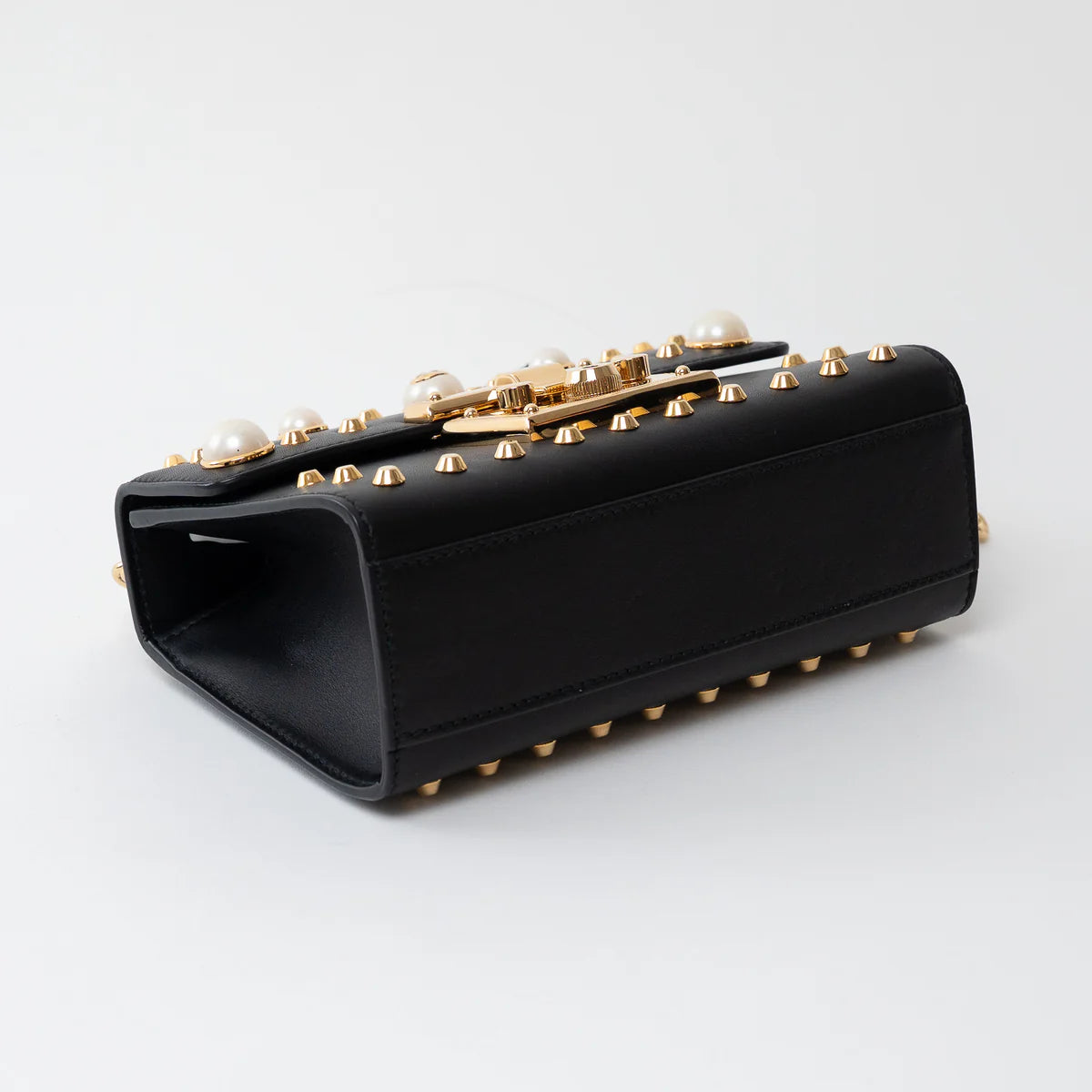 Gucci Black Leather Padlock Pearl Studded Chain Bag Coeur Cult Core