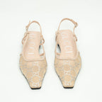 Beige Suede Mesh GG Crystal Embellished Slingback Sandals Size 36.5