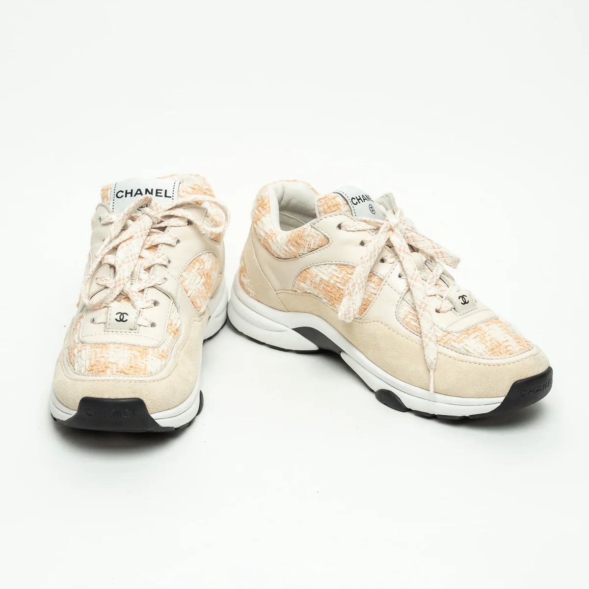 Beige and White Tweed Sneakers Size 36.5