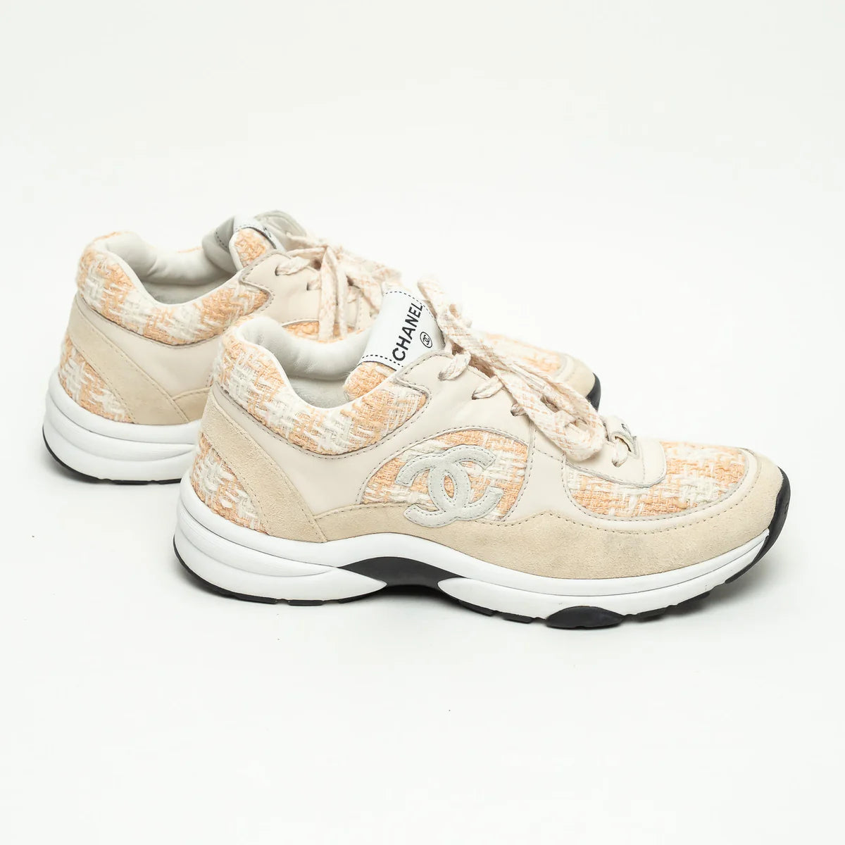 Beige and White Tweed Sneakers Size 36.5