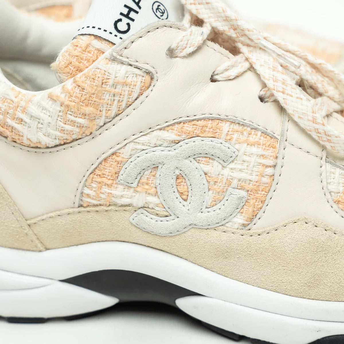 Beige and White Tweed Sneakers Size 36.5
