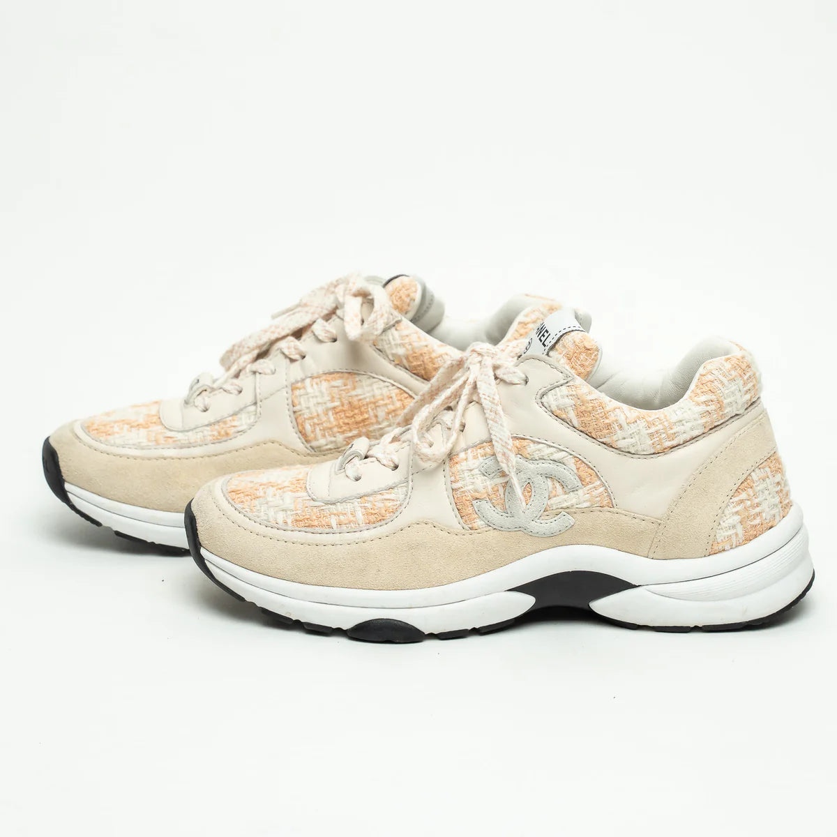 Beige and White Tweed Sneakers Size 36.5