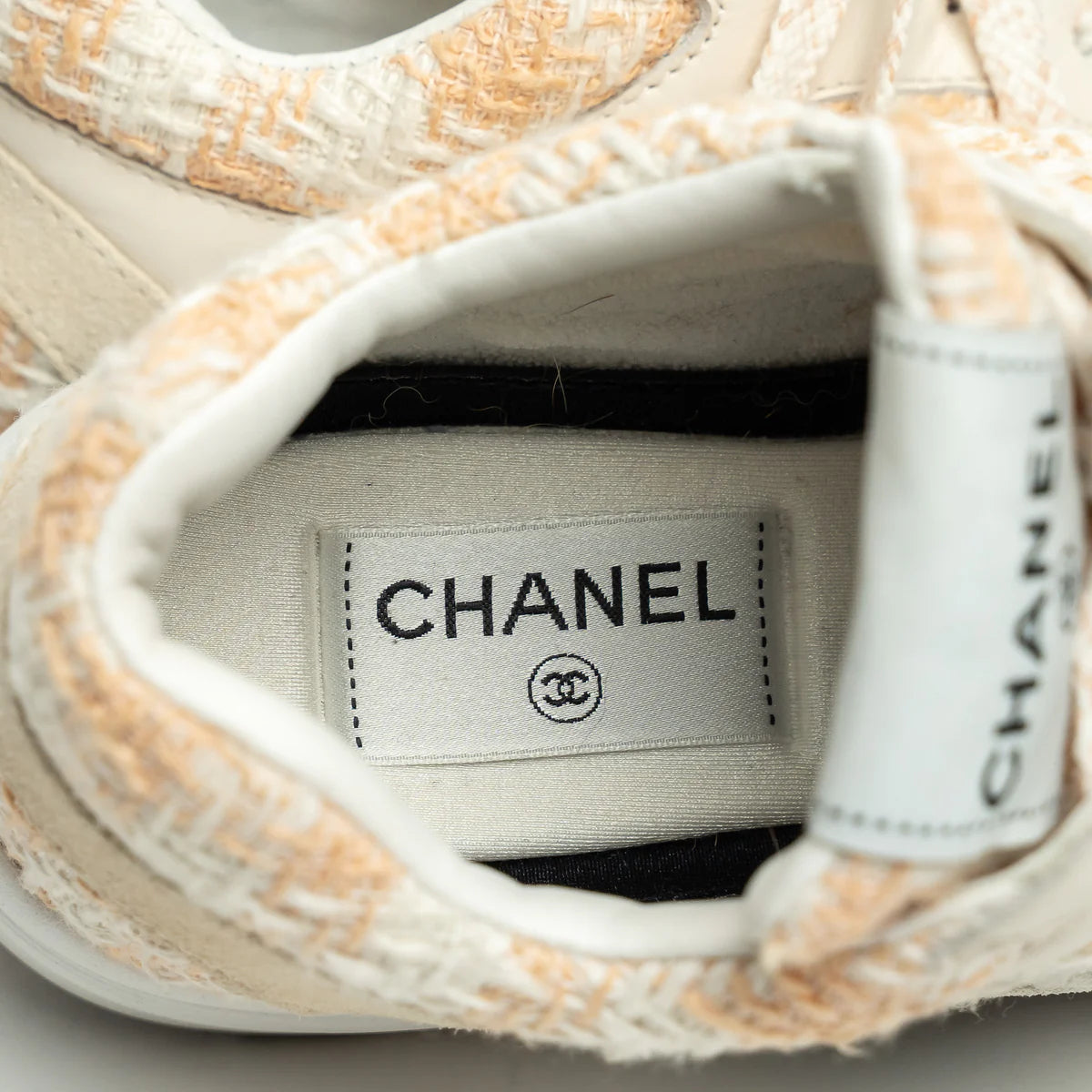 Beige and White Tweed Sneakers Size 36.5