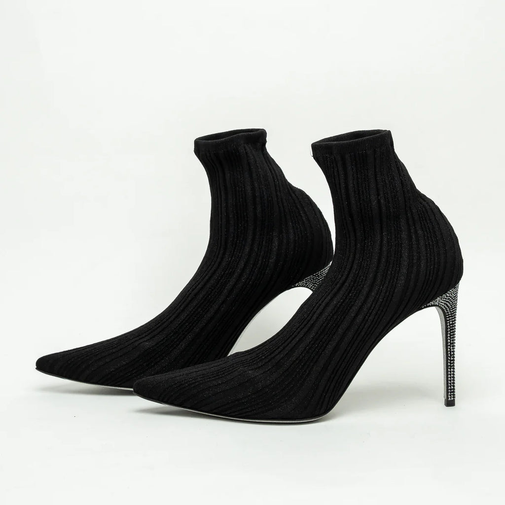 Black Ribbed Knit Sock Boot Size 40